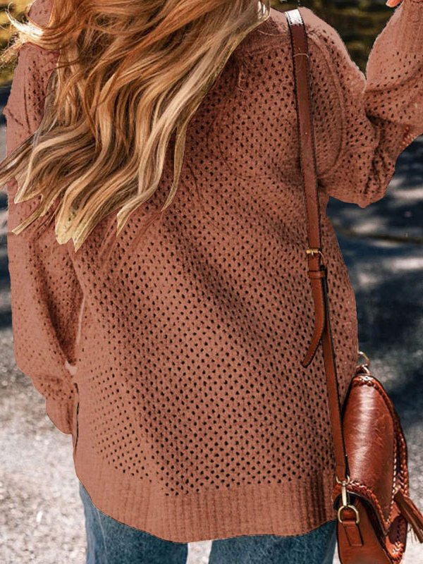 Damen Baumwolle Unifarben Langarm Bequem Lässig Pullover