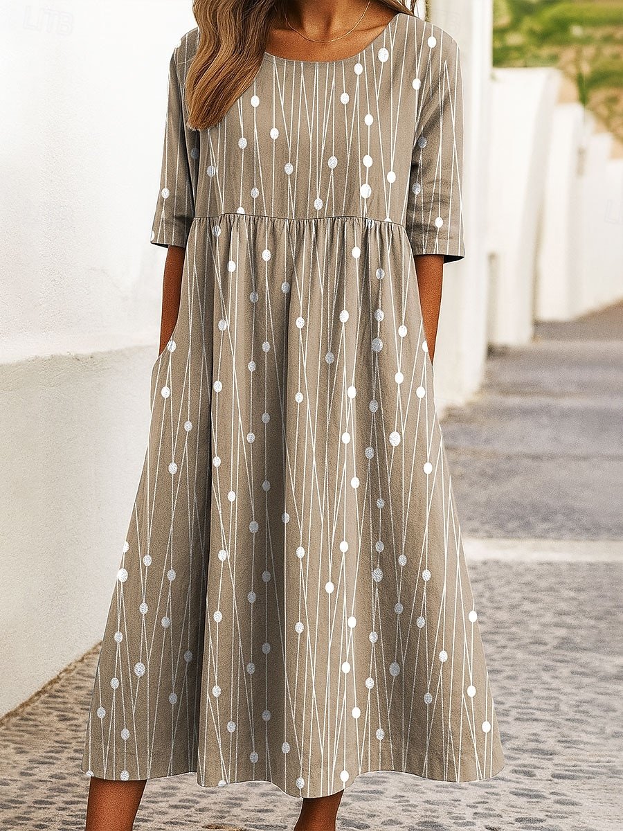 Damen Gestreift Sommer Kleid Rundhals Halbarm A-Linien-Kleid