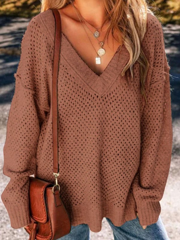 Damen Baumwolle Unifarben Langarm Bequem Lässig Pullover