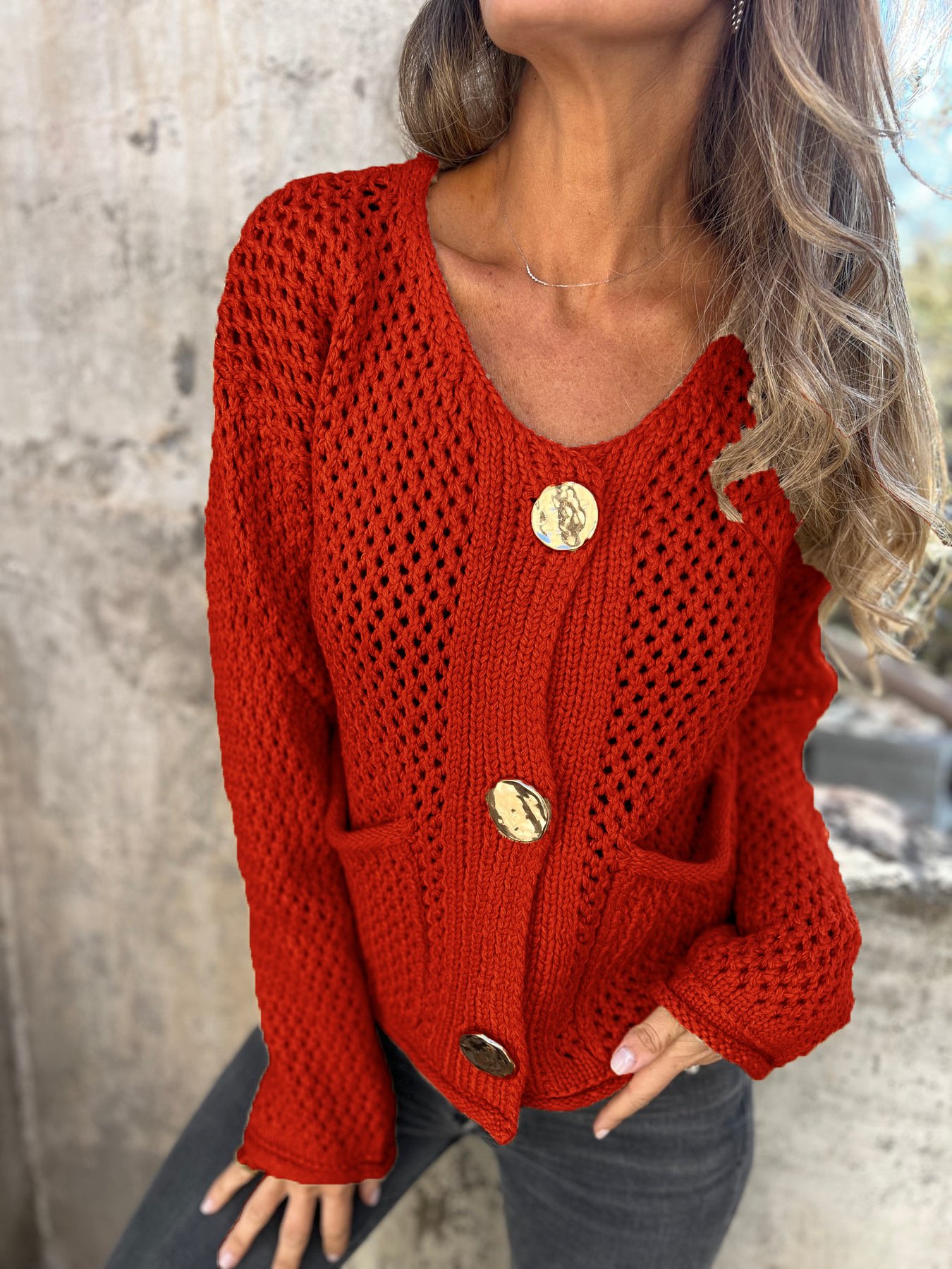 Damen Baumwolle Unifarben Langarm Bequem Lässig Pullover