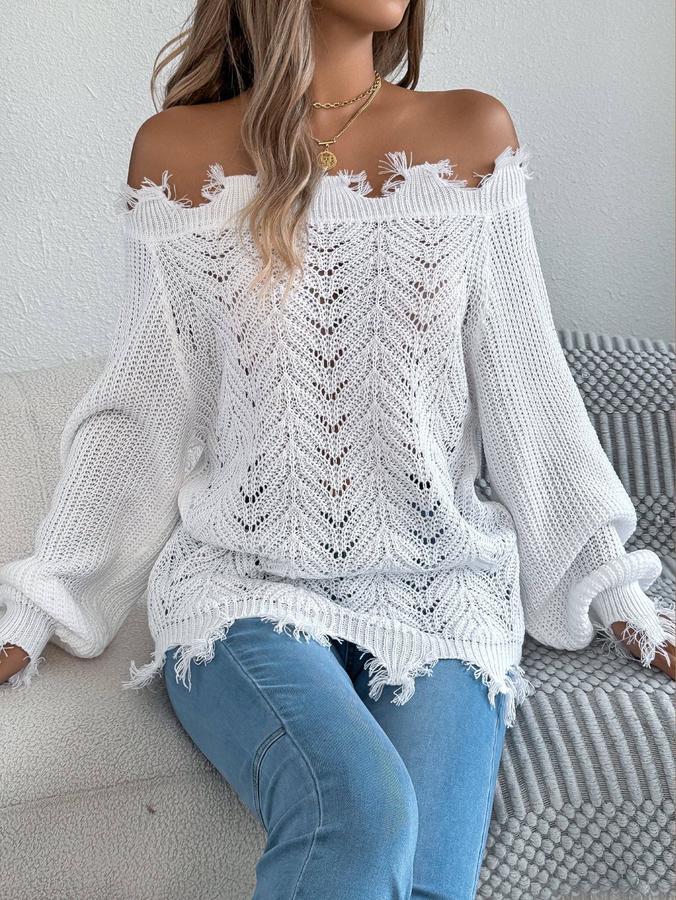 Damen Baumwolle Unifarben Langarm Bequem Lässig Pullover
