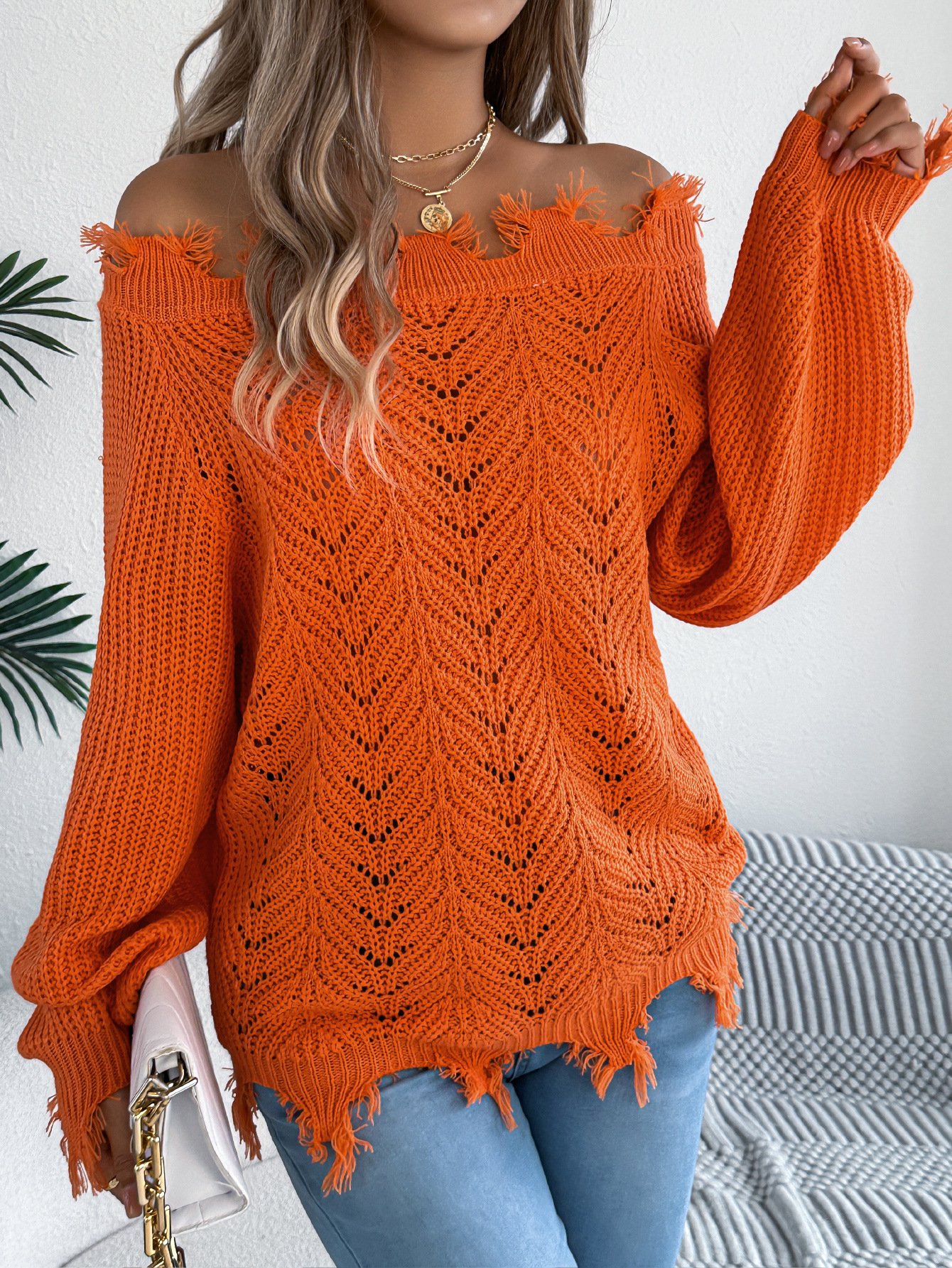 Damen Baumwolle Unifarben Langarm Bequem Lässig Pullover