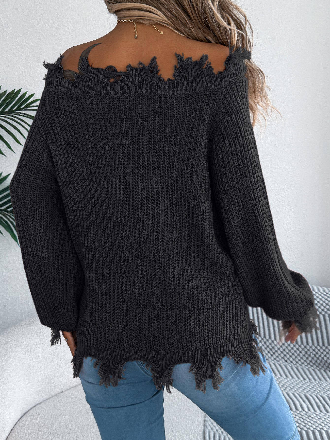 Damen Baumwolle Unifarben Langarm Bequem Lässig Pullover