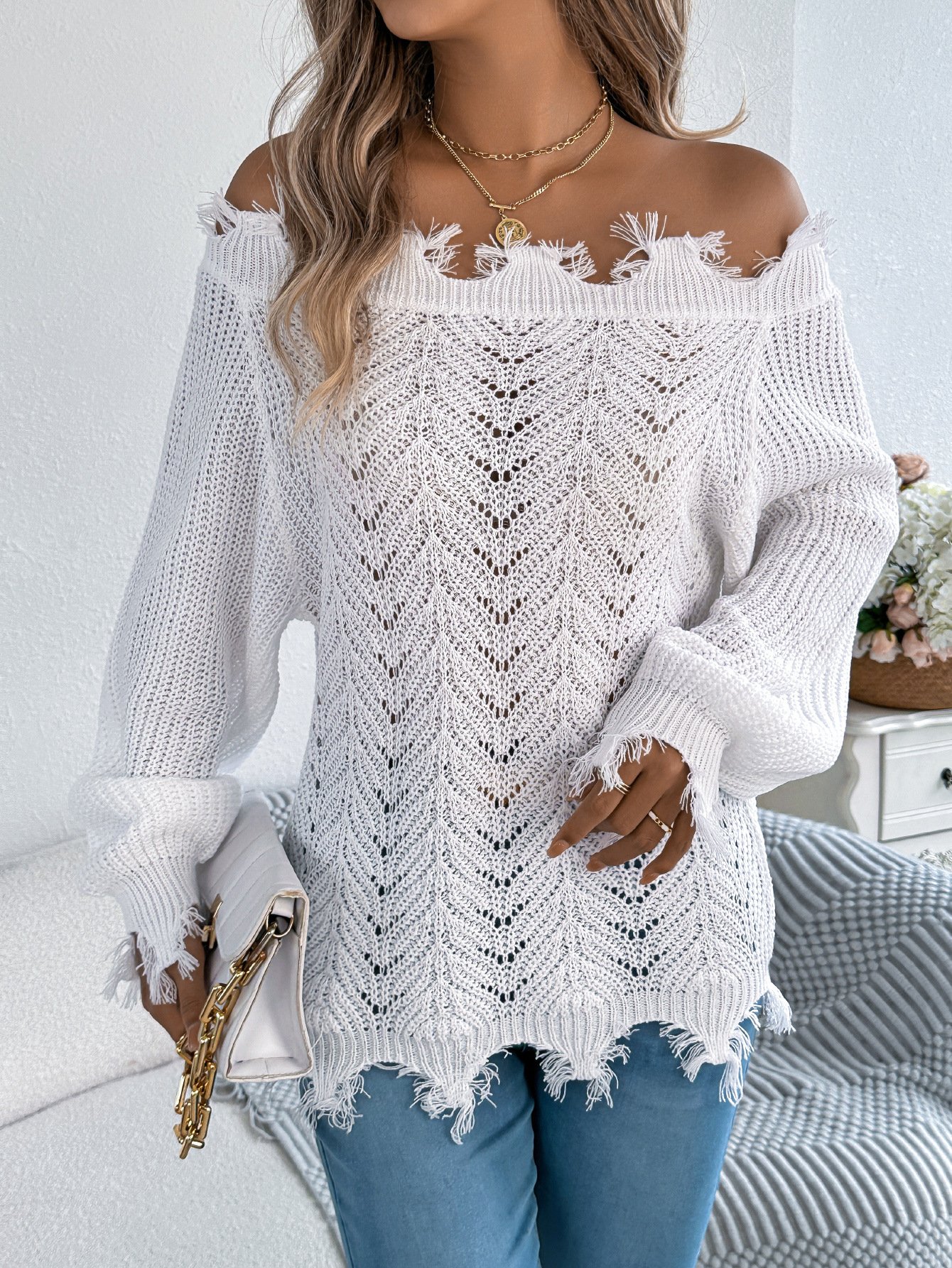 Damen Baumwolle Unifarben Langarm Bequem Lässig Pullover