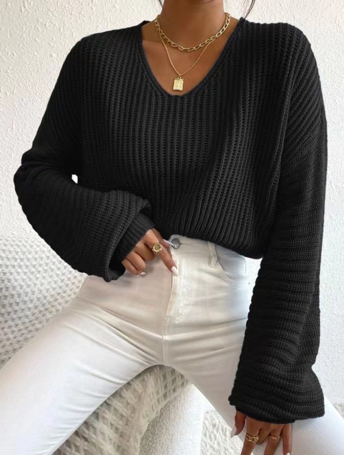 Damen Baumwolle Unifarben Langarm Bequem Lässig Pullover