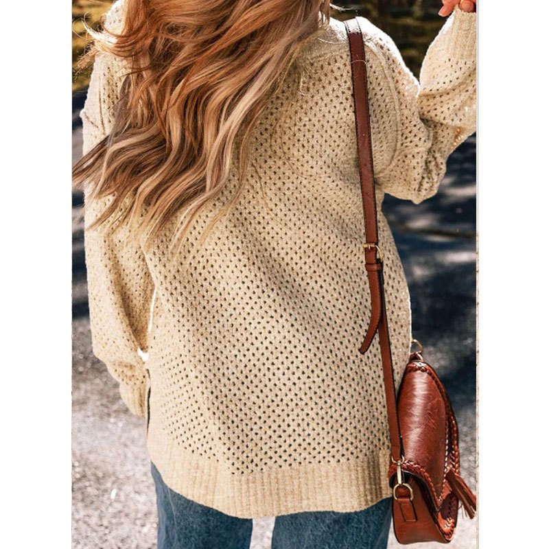 Damen Baumwolle Unifarben Langarm Bequem Lässig Pullover