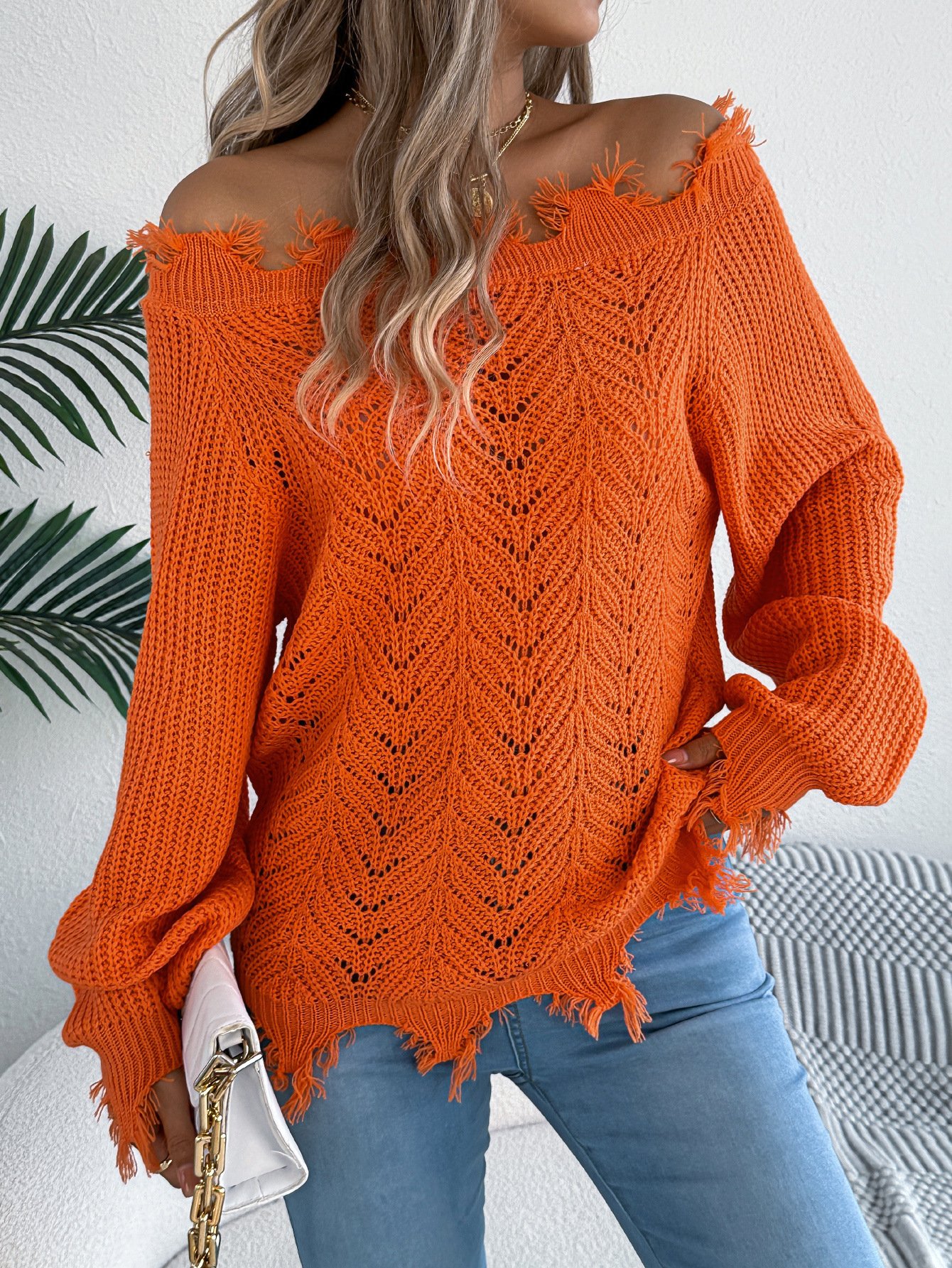 Damen Baumwolle Unifarben Langarm Bequem Lässig Pullover