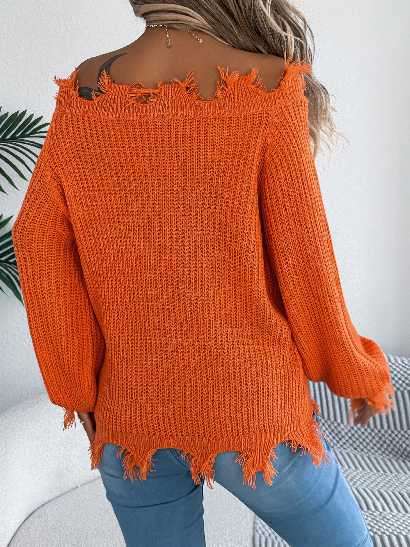 Damen Baumwolle Unifarben Langarm Bequem Lässig Pullover