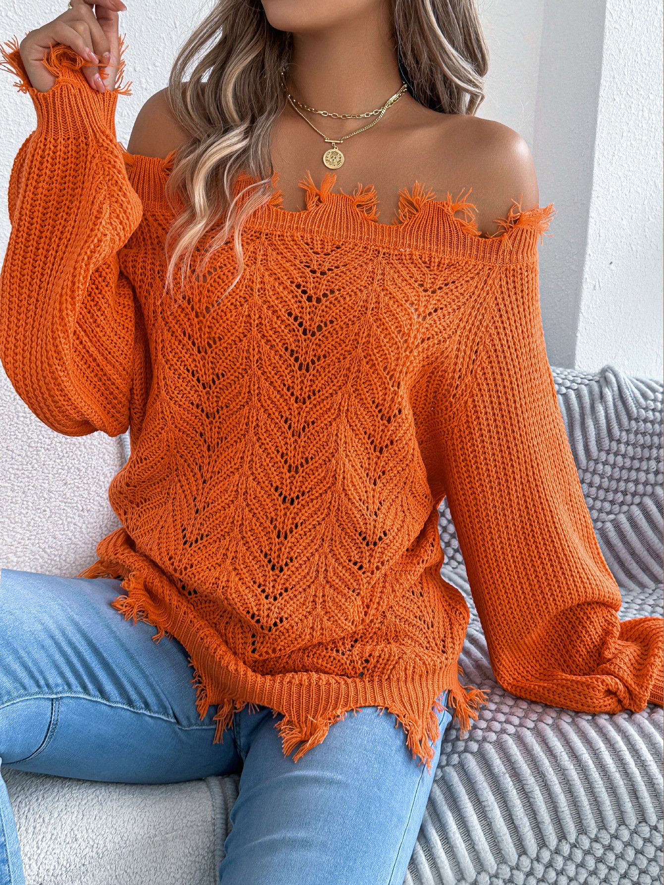 Damen Baumwolle Unifarben Langarm Bequem Lässig Pullover