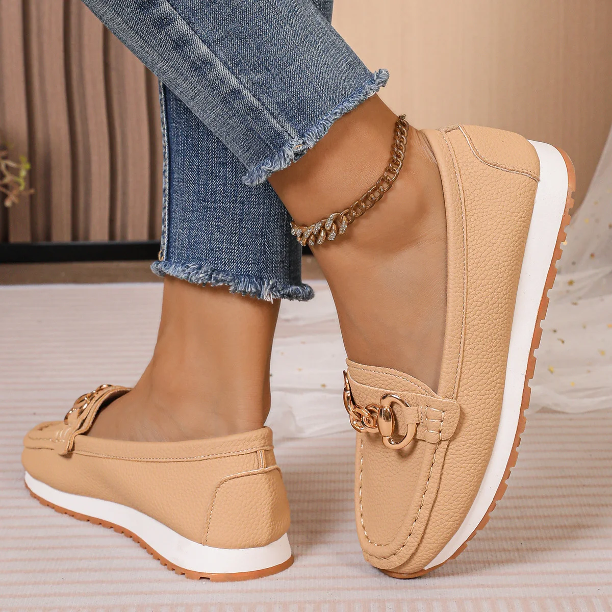 Retro Unifarben Slip On Flach Slip On