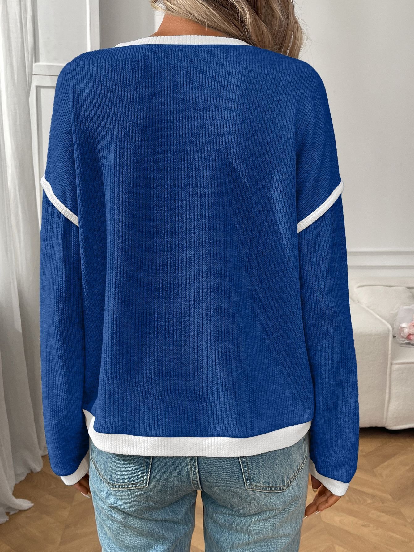 Lässig Farbblock Rundhals Langarm T-Shirt