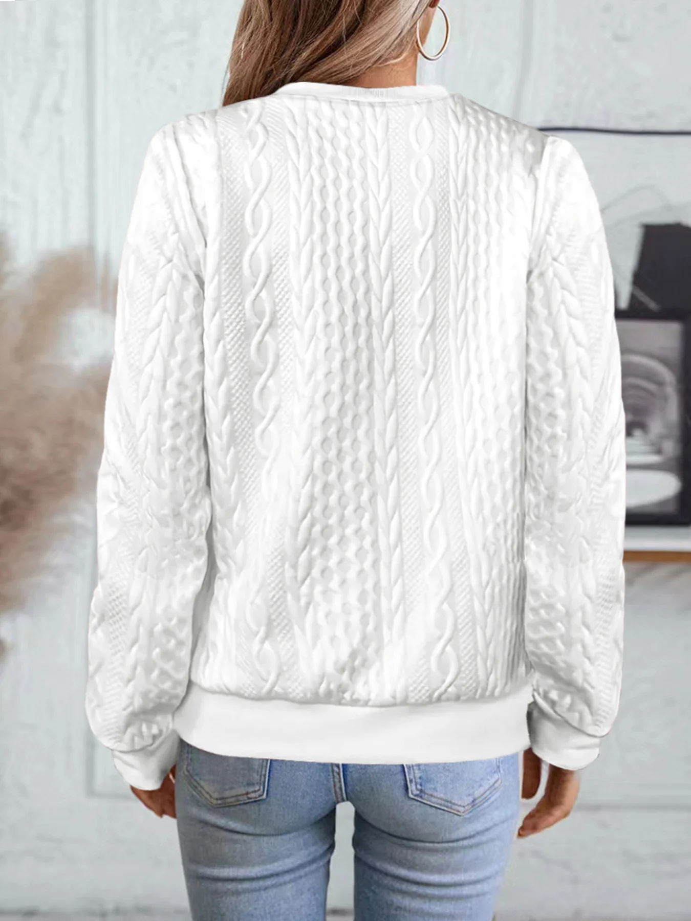 Lässig V-Ausschnitt Unifarben Sweatshirt