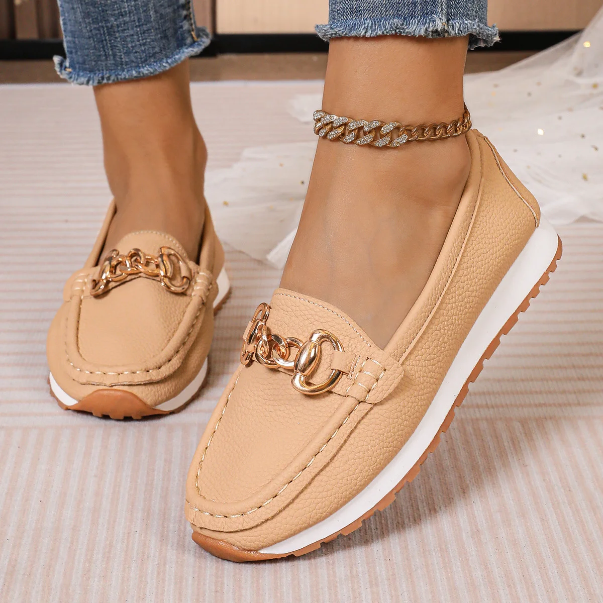 Retro Unifarben Slip On Flach Slip On