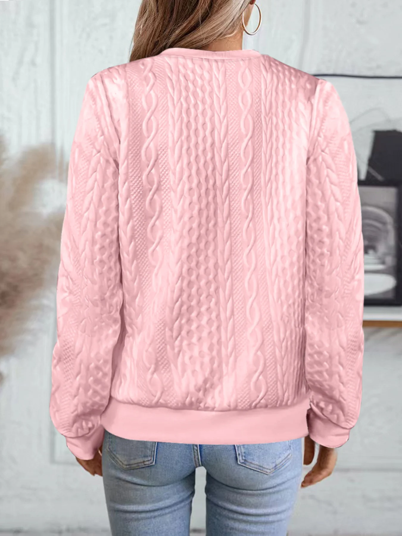 Lässig V-Ausschnitt Unifarben Sweatshirt