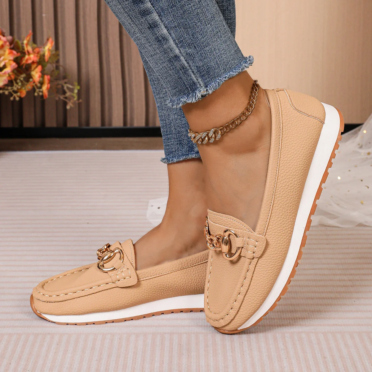 Retro Unifarben Slip On Flach Slip On
