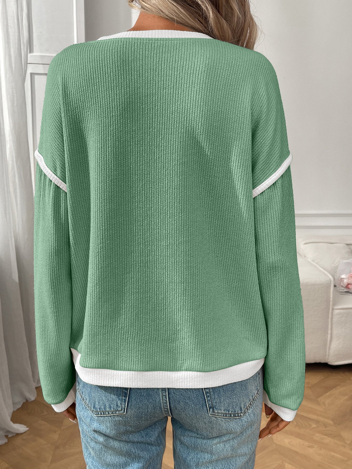 Lässig Farbblock Rundhals Langarm T-Shirt