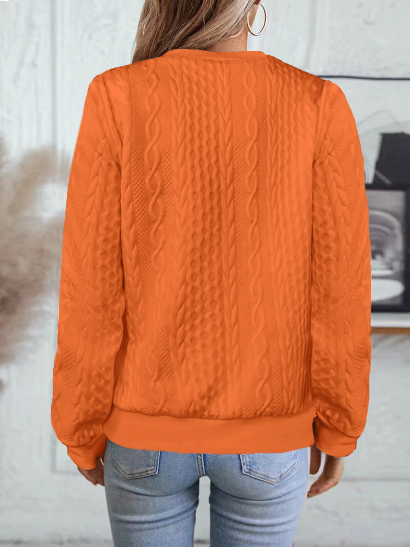 Lässig V-Ausschnitt Unifarben Sweatshirt