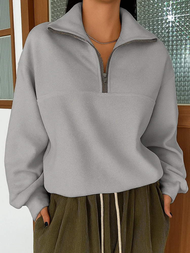 Lässig V-Ausschnitt Unifarben Sweatshirt