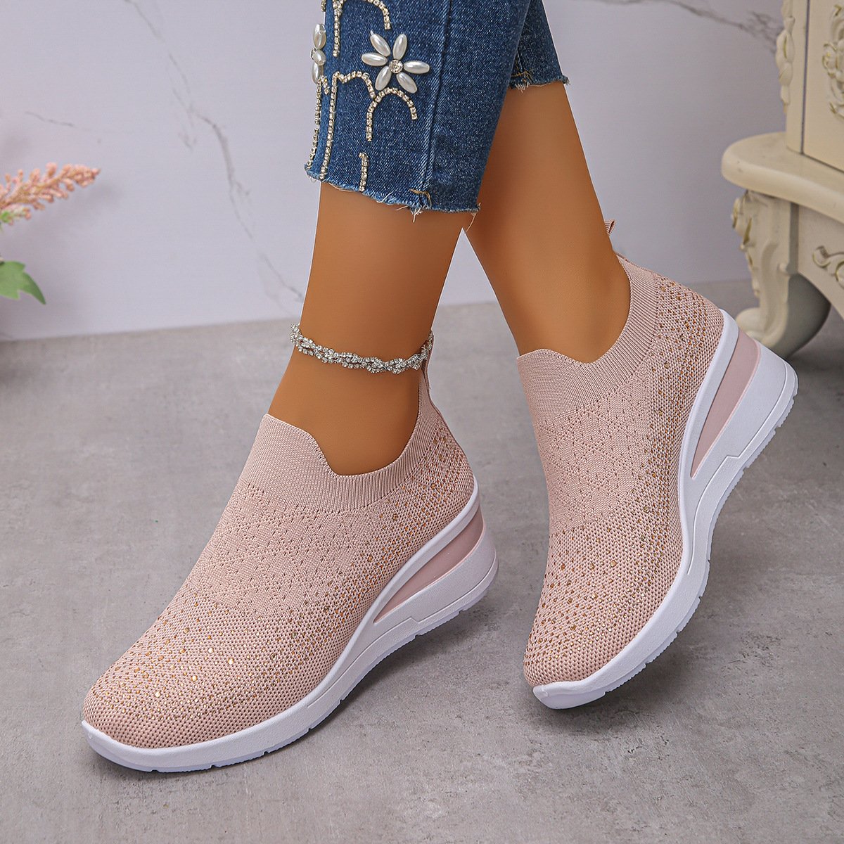 Lässig Unifarben Slip On Blockabsatz Slip On