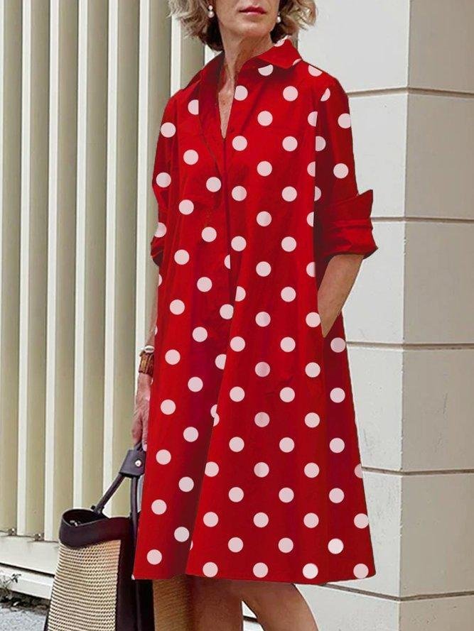 Damen Geometrisch Frühling/Herbst Kleid Schalkragen Langarm Blusenkleid H-Linie Kleid