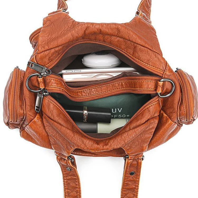 Retro Modisch eine Schulter Umhängetasche Handtasche Gewaschen Weich Leder Damen Tasche