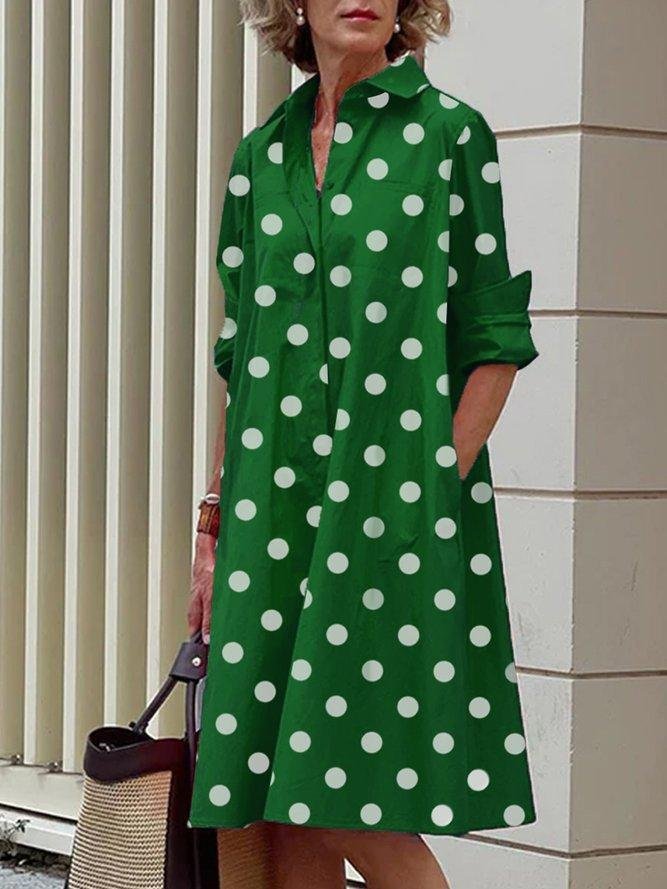 Damen Geometrisch Frühling/Herbst Kleid Schalkragen Langarm Blusenkleid H-Linie Kleid