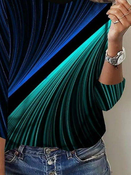 Lässig Abstrakt Rundhals Langarm T-Shirt