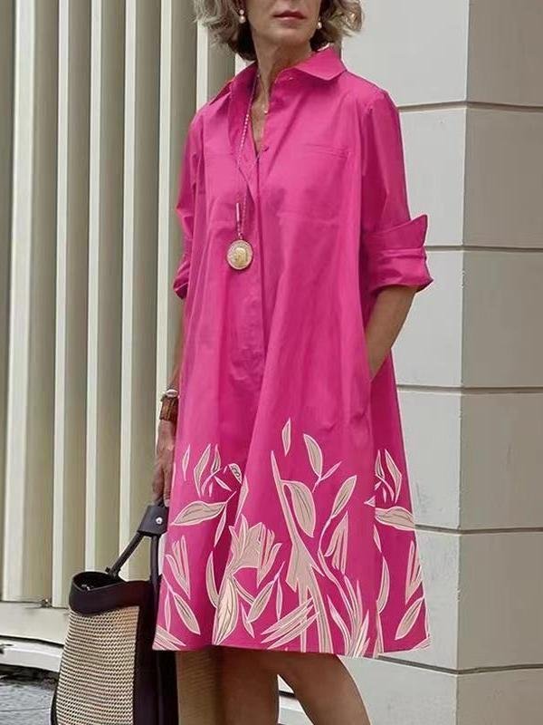 Damen Geometrisch Frühling/Herbst Kleid Schalkragen Langarm Blusenkleid H-Linie Kleid