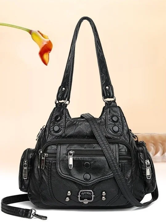 Retro Modisch eine Schulter Umhängetasche Handtasche Gewaschen Weich Leder Damen Tasche