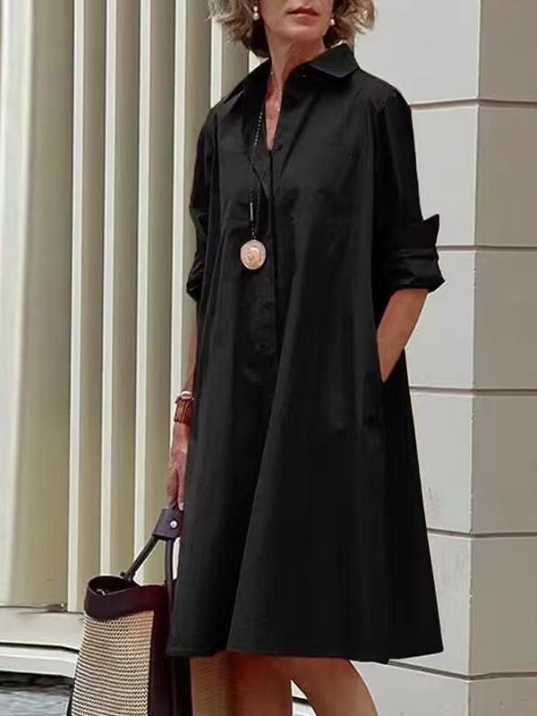 Damen Geometrisch Frühling/Herbst Kleid Schalkragen Langarm Blusenkleid H-Linie Kleid