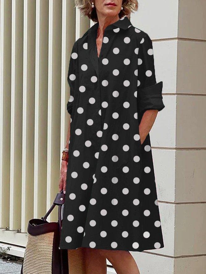 Damen Geometrisch Frühling/Herbst Kleid Schalkragen Langarm Blusenkleid H-Linie Kleid