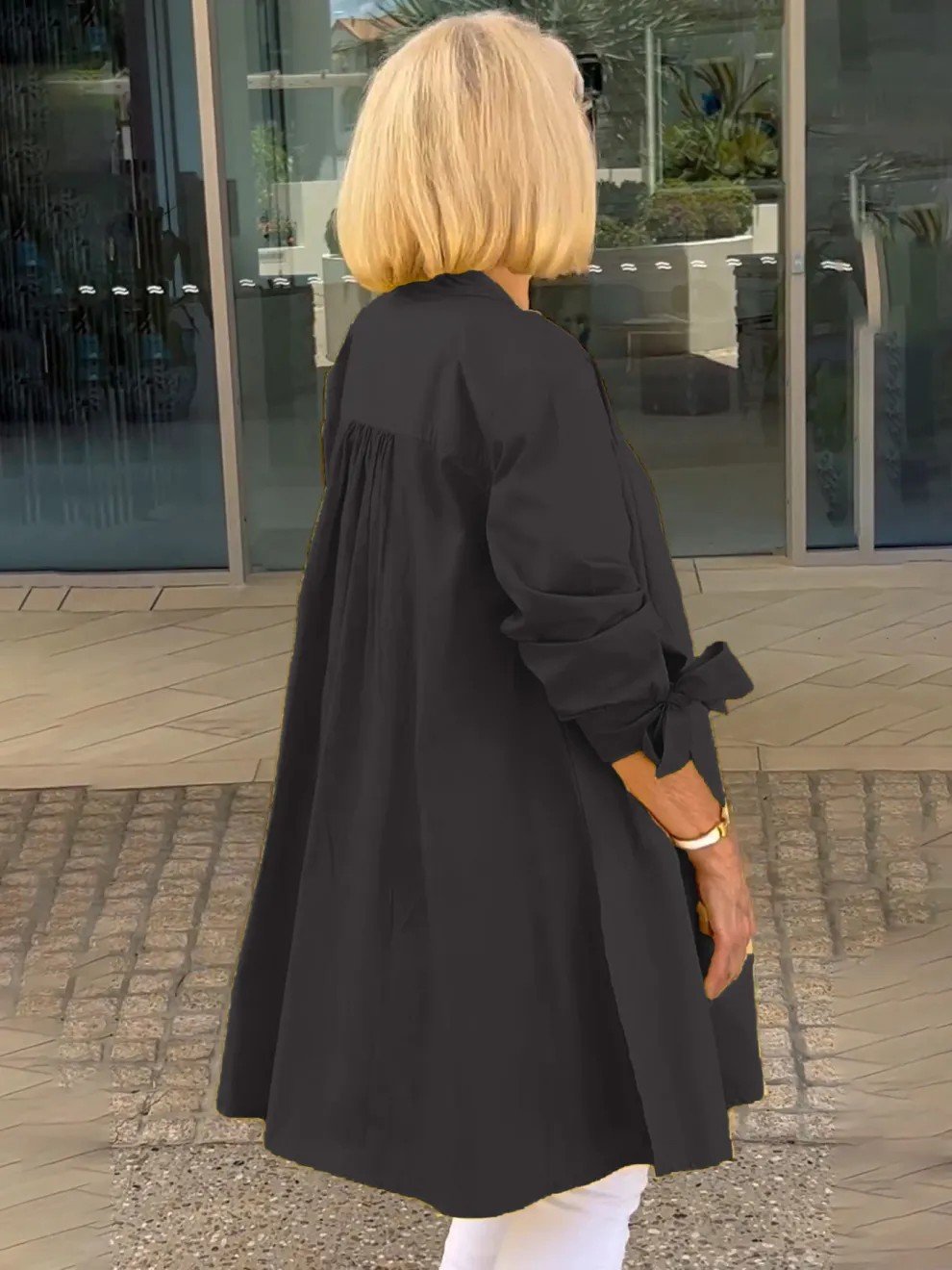 Langarm Unifarben Regelmäßig Mikroelastizität Weit Bluse für Damen