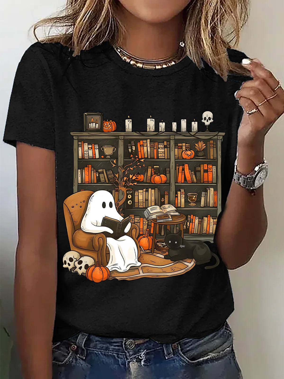 Lässig Halloween Rundhals Kurzarm T-Shirt