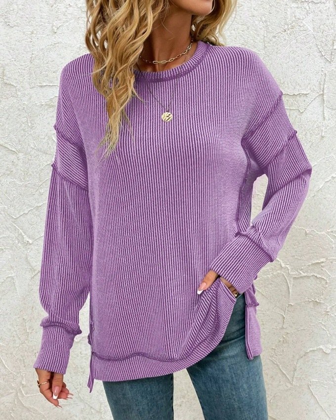 Lässig Rundhals Unifarben Sweatshirt