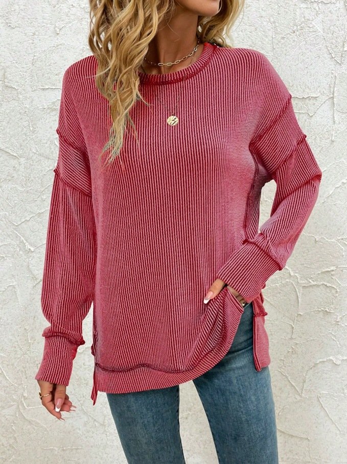Lässig Rundhals Unifarben Sweatshirt
