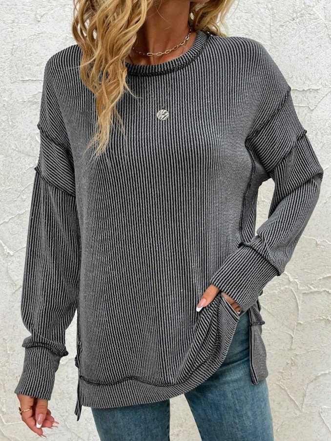 Lässig Rundhals Unifarben Sweatshirt