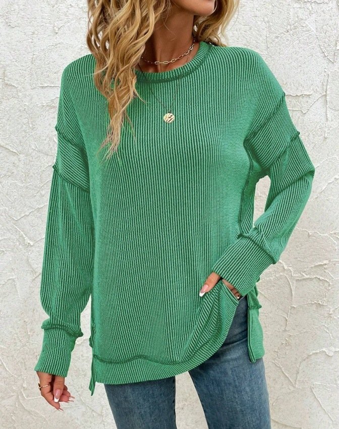 Lässig Rundhals Unifarben Sweatshirt