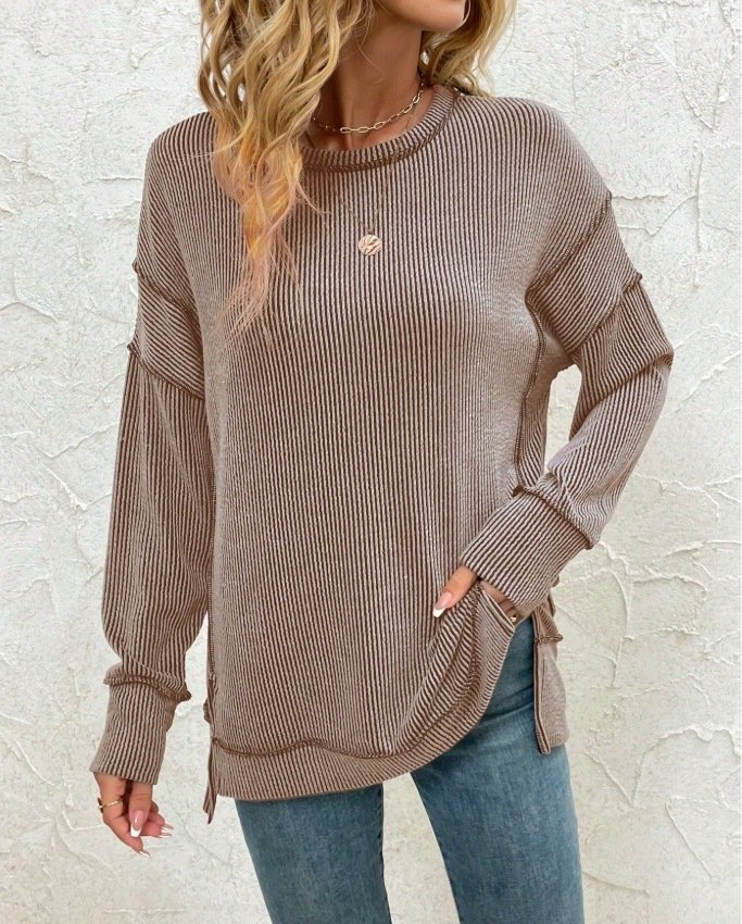 Lässig Rundhals Unifarben Sweatshirt
