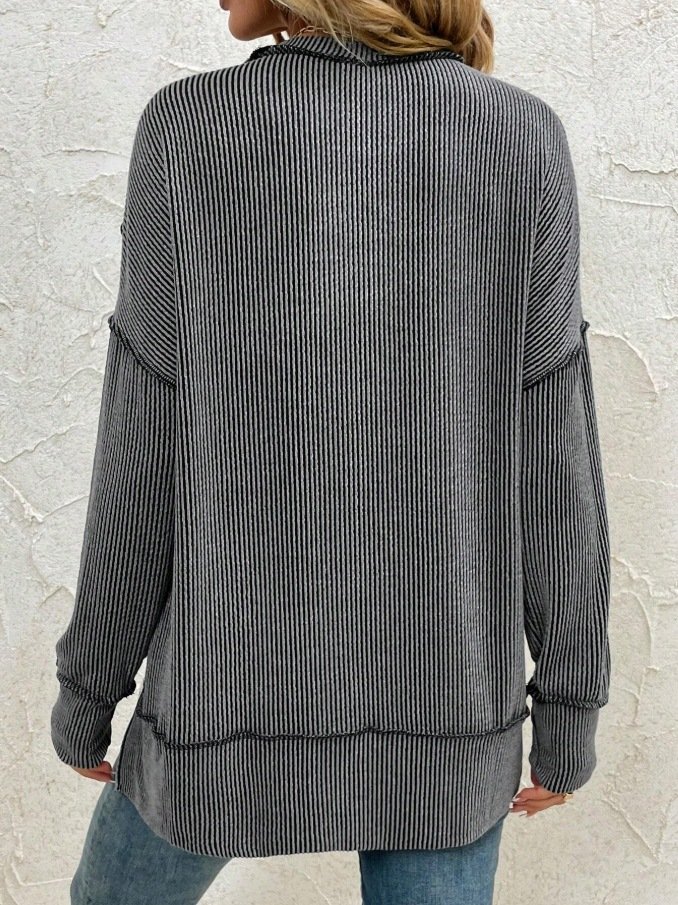 Lässig Rundhals Unifarben Sweatshirt