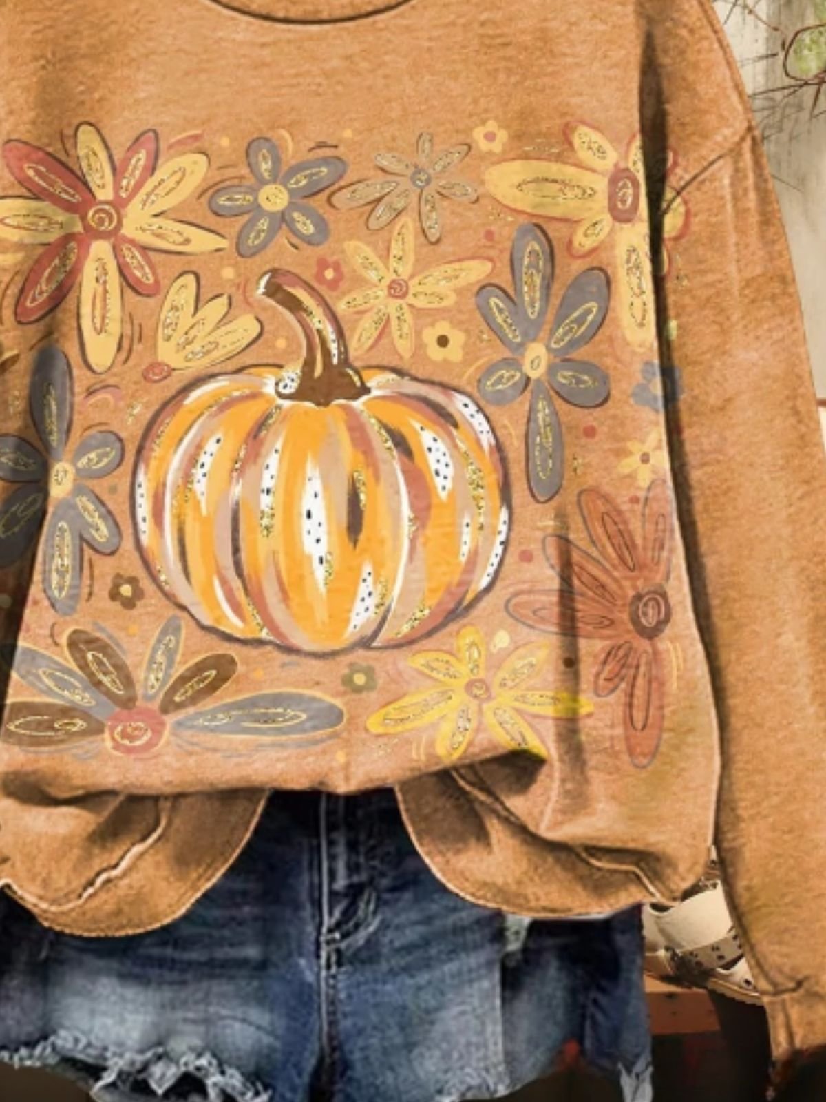 Retro Rundhals Halloween (Kürbis) Sweatshirt