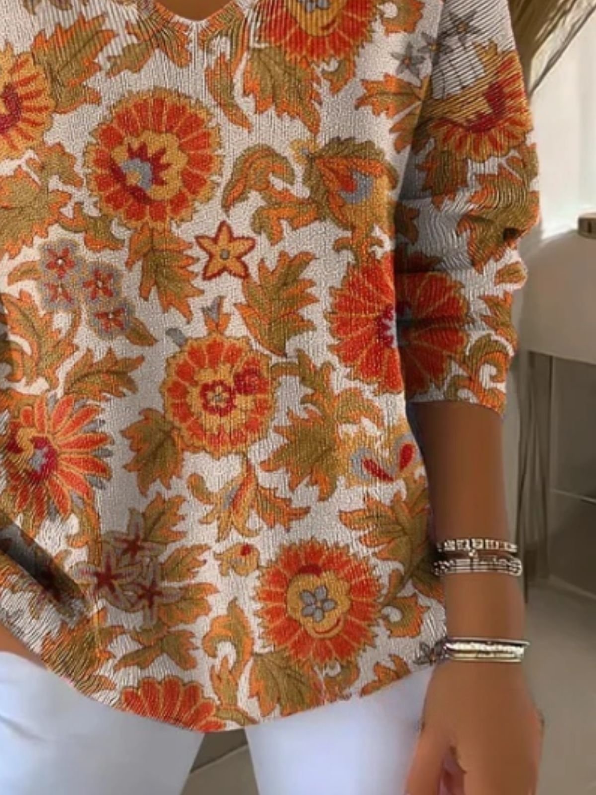 Damen Baumwolle Geblümt Langarm Bequem Lässig Pullover