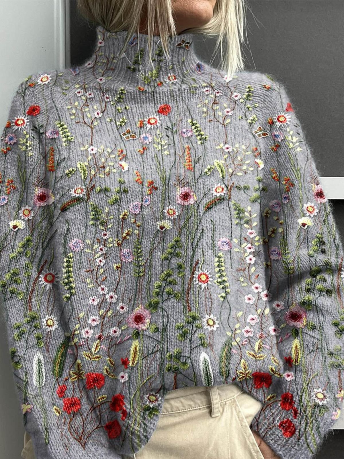 Damen Geblümt Langarm Bequem Lässig Pullover