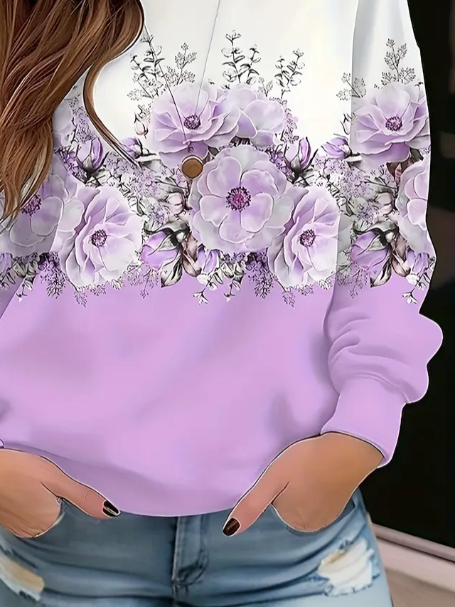 Lässig Rundhals Geblümt Sweatshirt Print