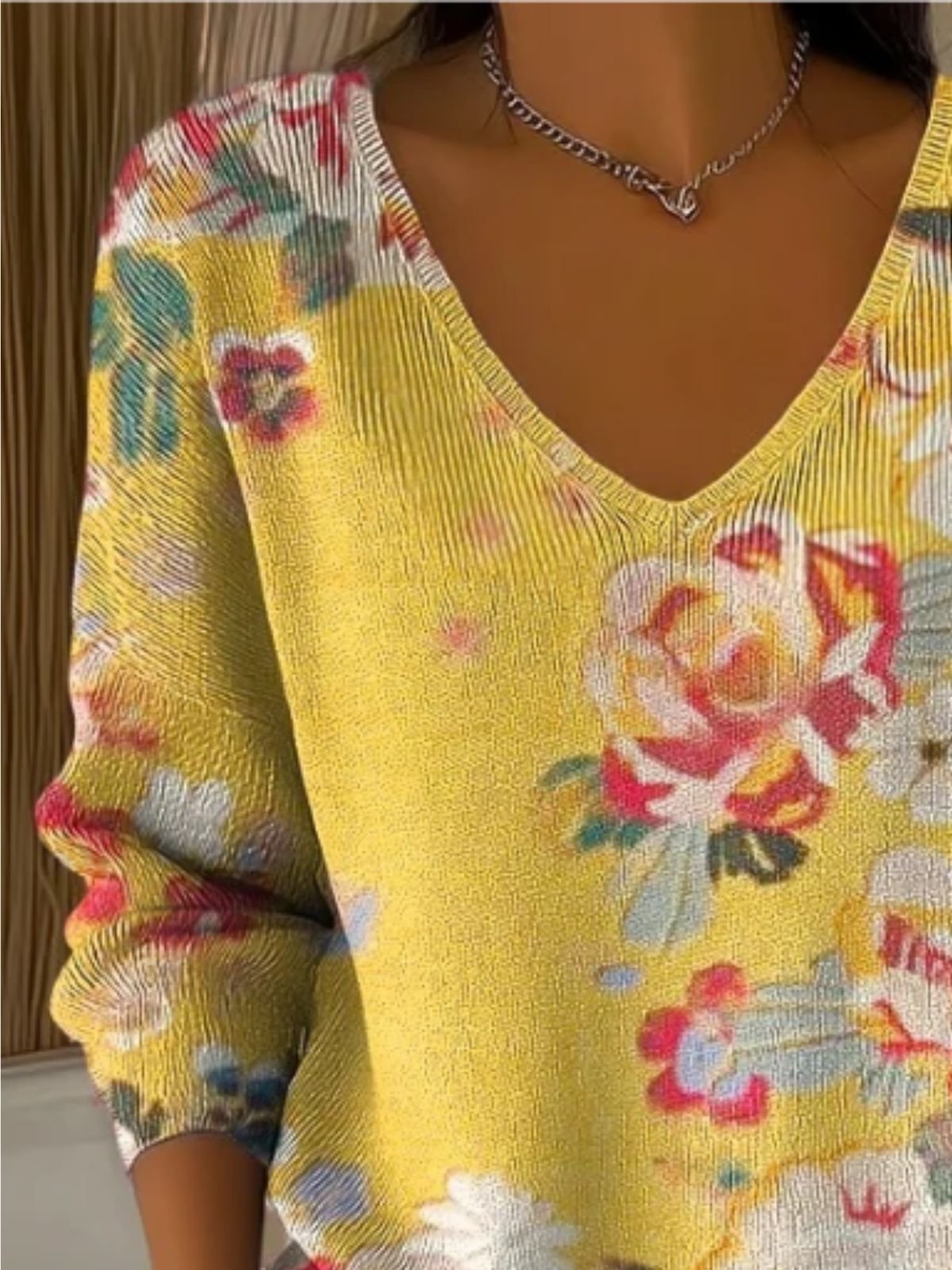 Damen Baumwolle Geblümt Langarm Bequem Lässig Pullover