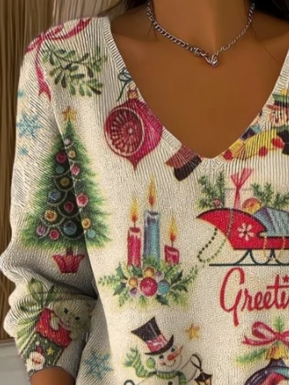 Damen Baumwolle Weihnachten Langarm Bequem Lässig Pullover
