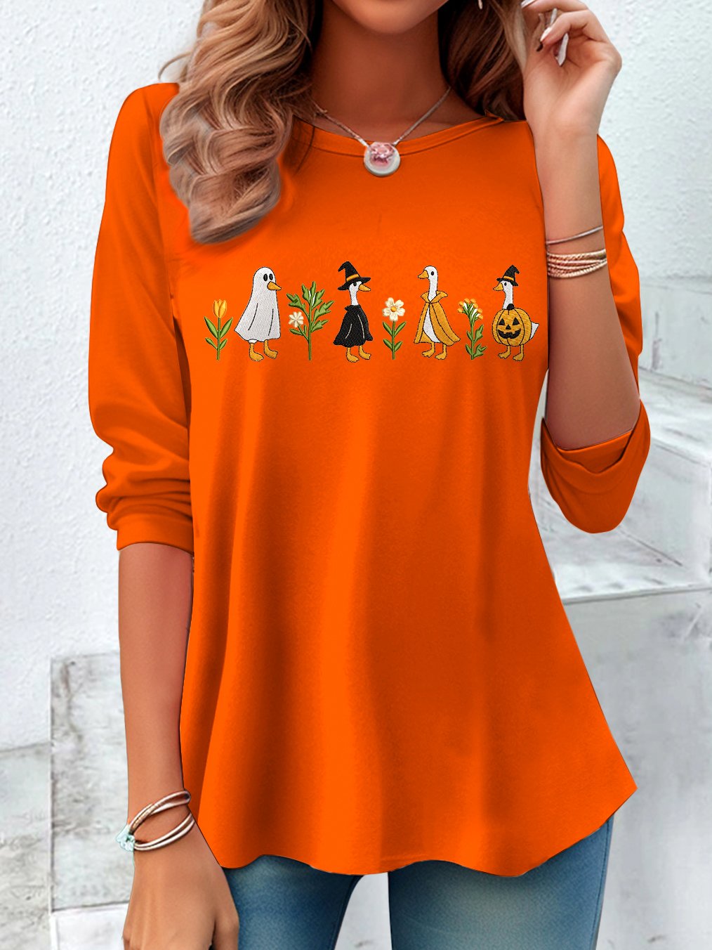 Retro Tier Rundhals Langarm T-Shirt