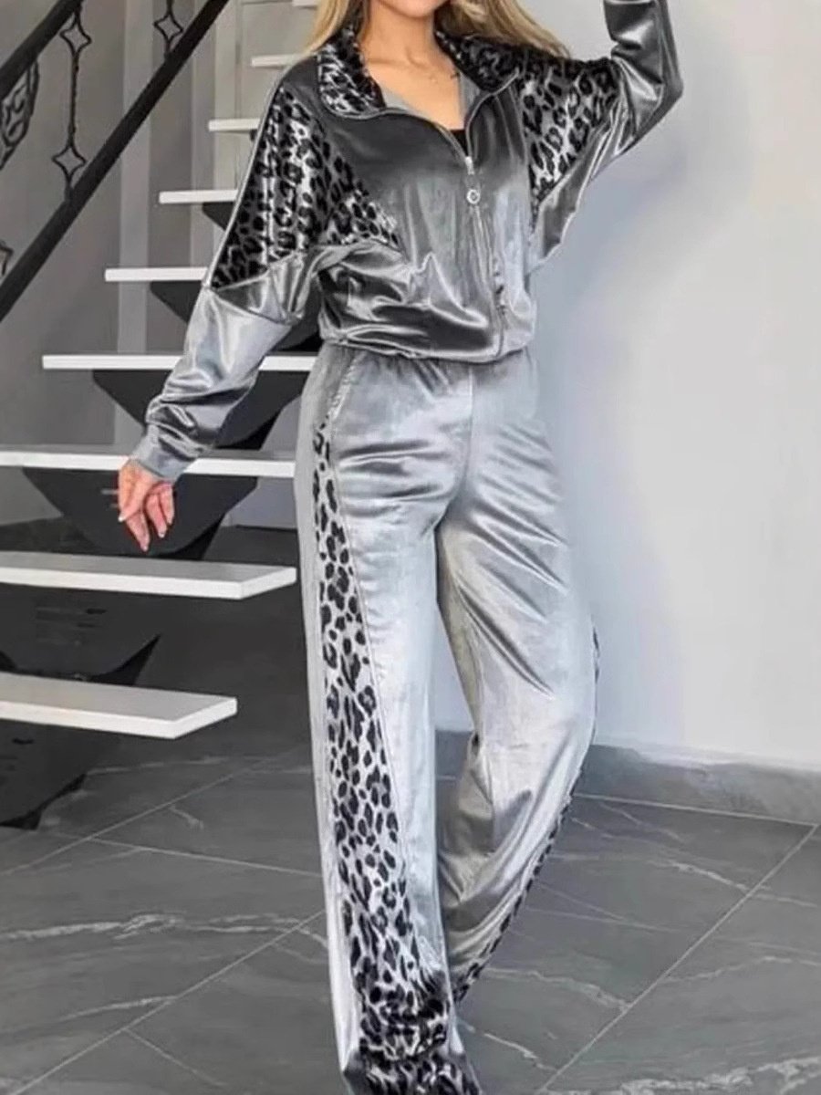 Damen Farbblock Print Zweiteiliges Set Täglich Langarm Lässig Frühling/Herbst Bluse mit Hose Matching Set