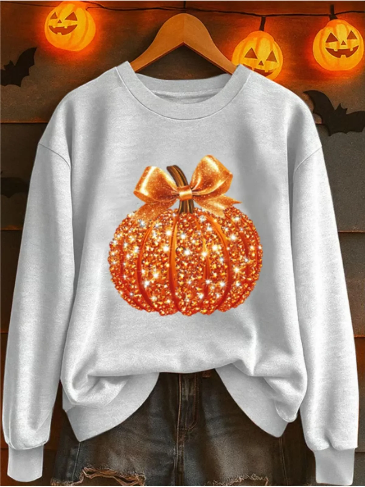 Retro Rundhals Halloween (Kürbis) Sweatshirt