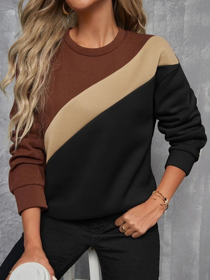 Lässig Rundhals Multifarben Block Sweatshirt Print