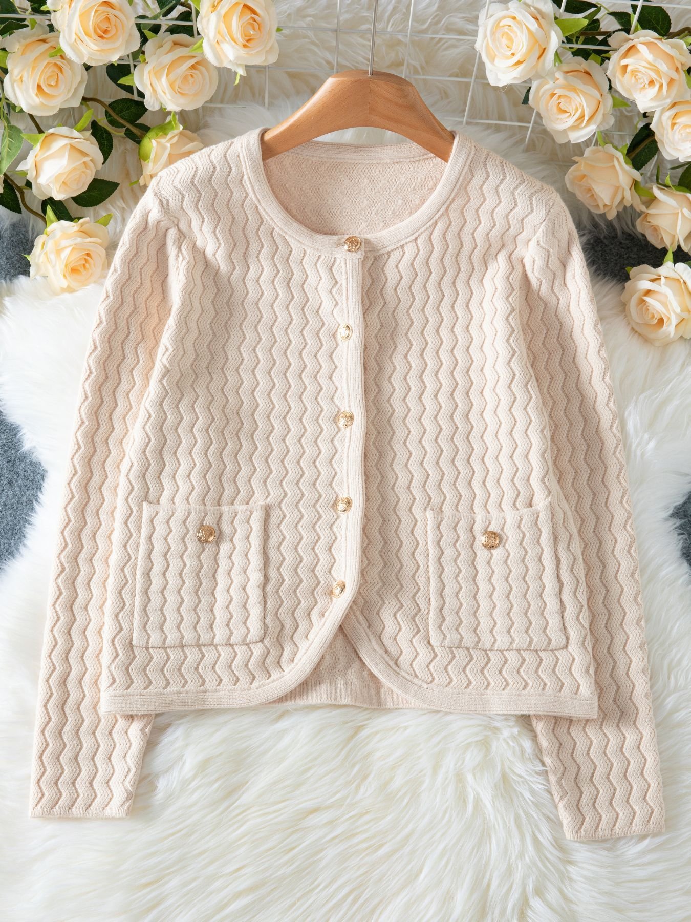 Damen Baumwolle Unifarben Langarm Bequem Lässig Strickjacke